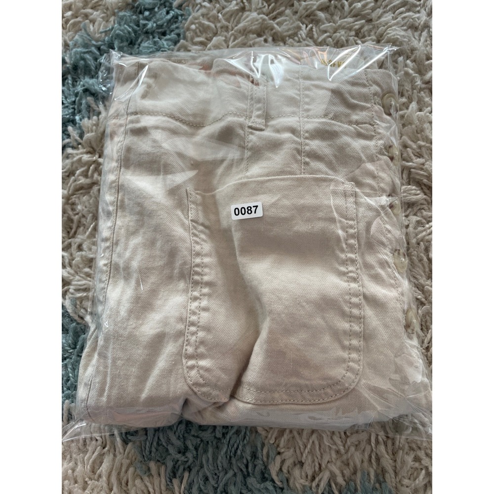 Maeve by Anthropologie Wide Leg Linen Blend Button Fly Pants Beige Women's US 14 - Picture 5 of 5